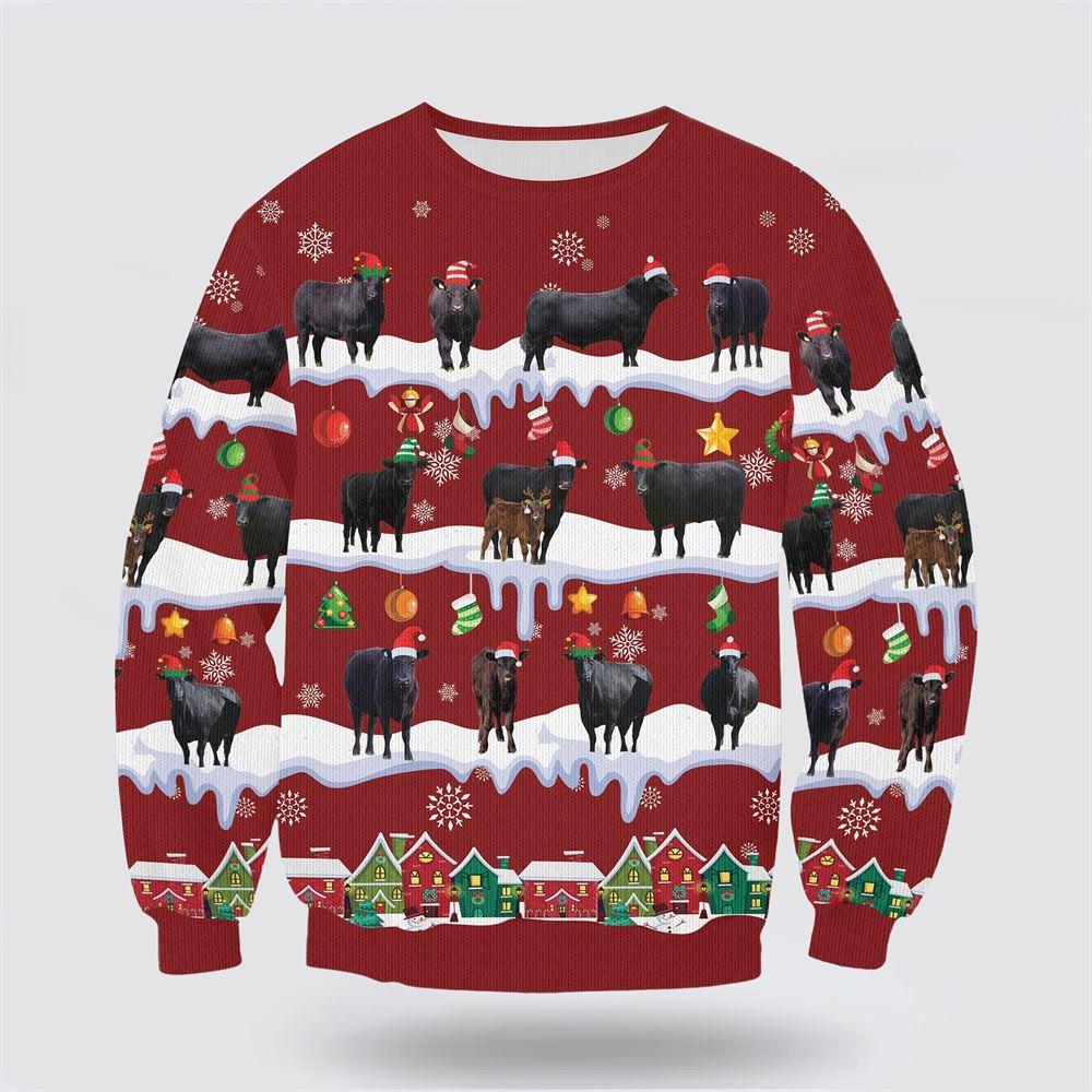 Black Angus Christmas Knitted Sweater, Gifts For Farmers, Rural Lovers