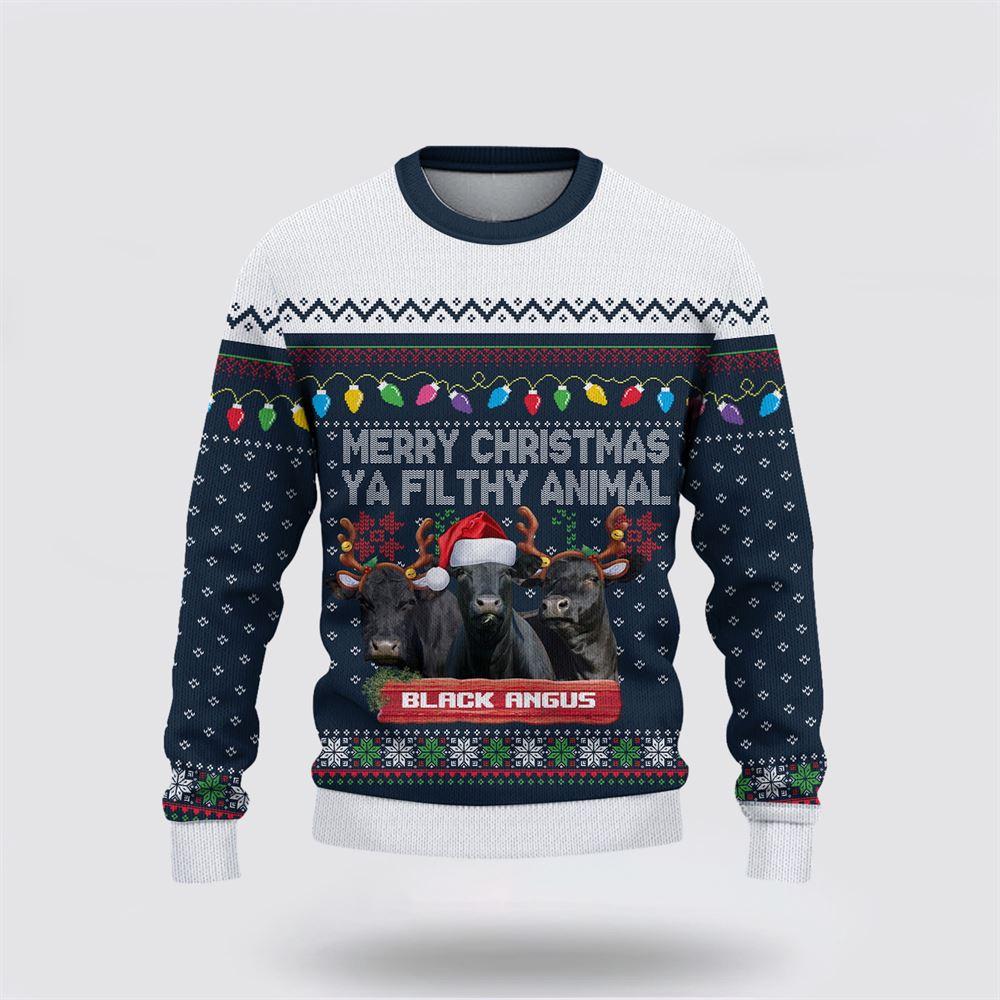 Black Angus Merry Christmas Ugly Sweater, Gifts For Farmers, Rural Lovers