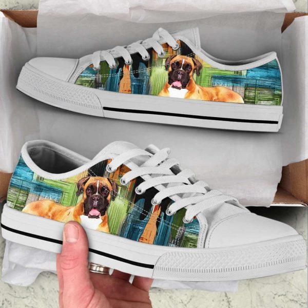 Boxer Dog Paint Art Wallpaper Low Top Shoes Canvas Sneakers, Gift For Dog Lover