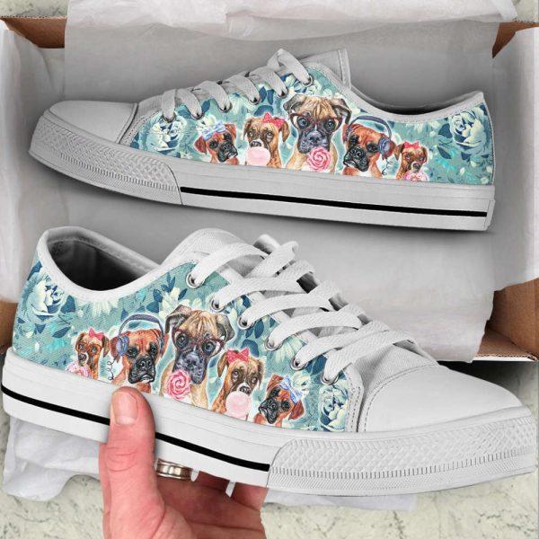 Boxer Dog Turquoise Pattern Low Top Shoes Canvas Sneakers, Gift For Dog Lover