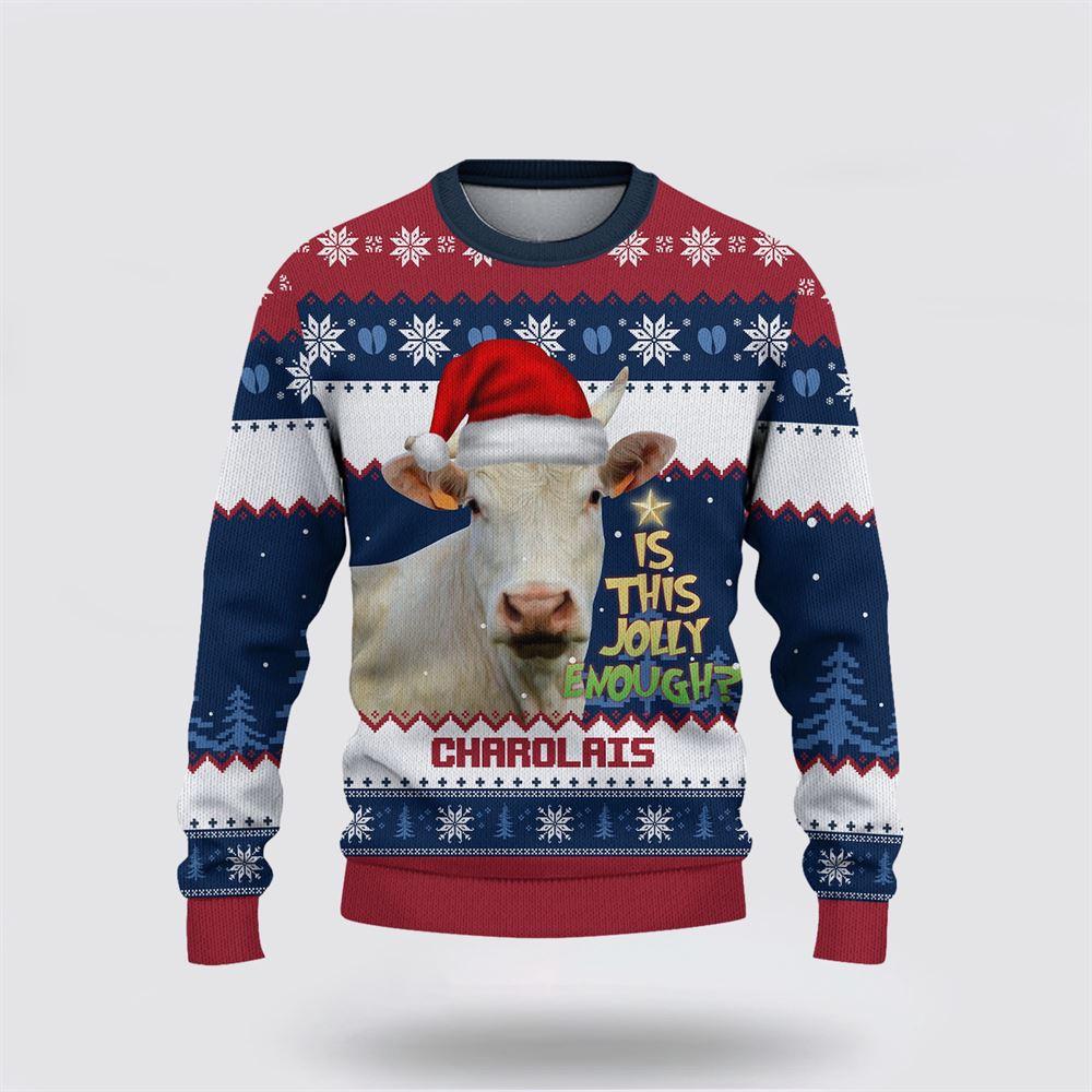 Charolais Jolly Merry Christmas Ugly Sweater, Gifts For Farmers, Rural Lovers Charolais Jolly Merry Christmas Ugly Sweater, Gifts For Farmers, Rural Lovers