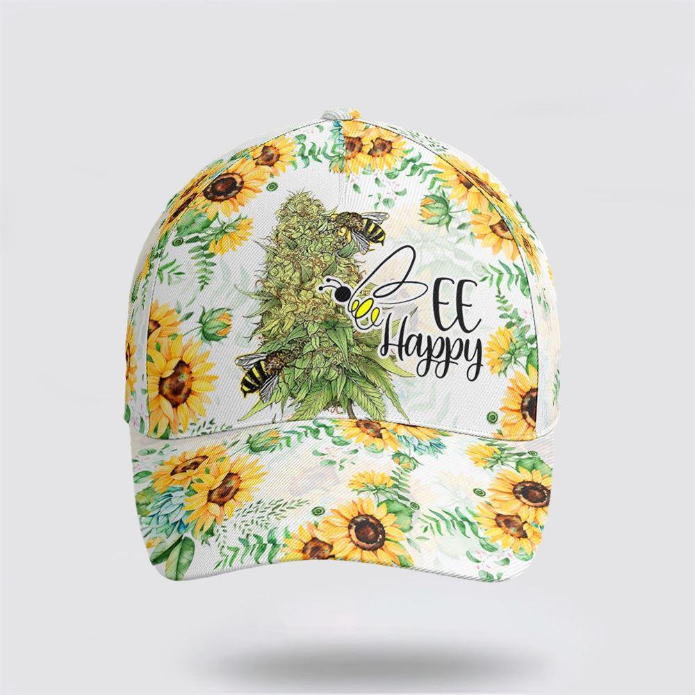 Christian Baseball Cap, Bee happy Sunflower Pattern Baseball Cap, Mens Baseball Cap, Women’s Baseball Cap