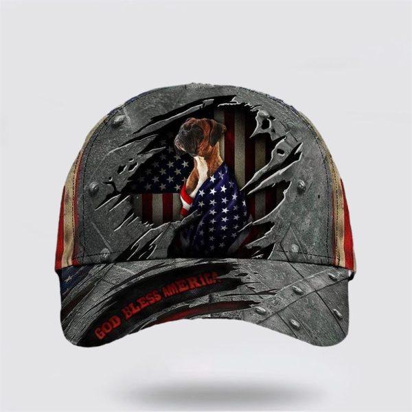 Christian Baseball Cap, Boxer Dog God Bless America Flag Patriot All Over Print Baseball Cap, Mens Baseball Cap, Women’s Baseball Cap