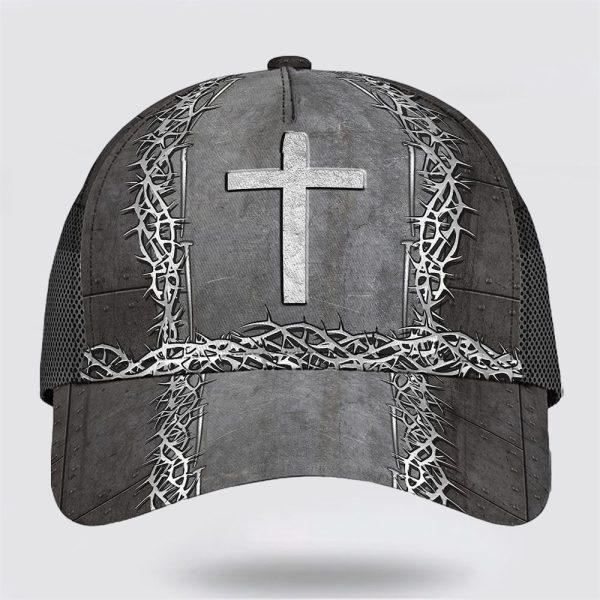 Christian Baseball Cap, Christian Cross With Crown Of Thorn All Over Print Baseball Cap, Mens Baseball Cap, Women’s Baseball Cap