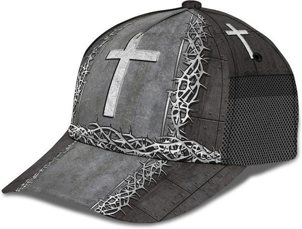 Christian Baseball Cap, Christian Cross With Crown Of Thorn All Over Print Baseball Cap, Mens Baseball Cap, Women’s Baseball Cap