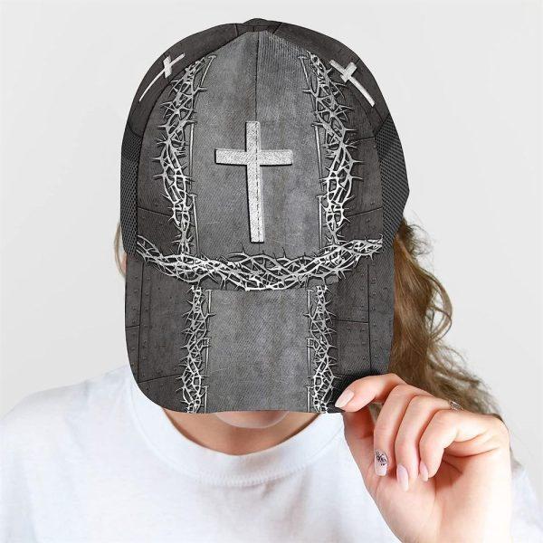 Christian Baseball Cap, Christian Cross With Crown Of Thorn All Over Print Baseball Cap, Mens Baseball Cap, Women’s Baseball Cap