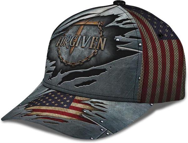 Christian Baseball Cap, Forgiven Nail Cross With American Flag All Over Print Baseball Cap, Mens Baseball Cap, Women’s Baseball Cap