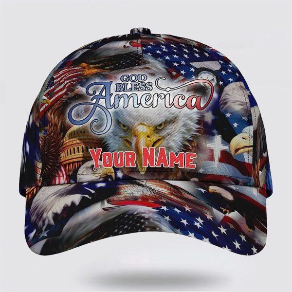 Christian Baseball Cap, God Bless America Bald Eagles America Flag Custom Name All Over Print Baseball Cap, Mens Baseball Cap, Women’s Baseball Cap