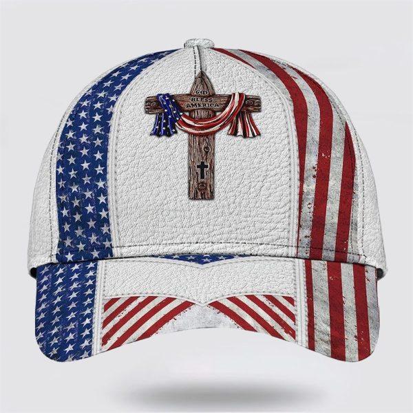 Christian Baseball Cap, God Bless American Flag On Cross All Over Print Baseball Cap, Mens Baseball Cap, Women’s Baseball Cap