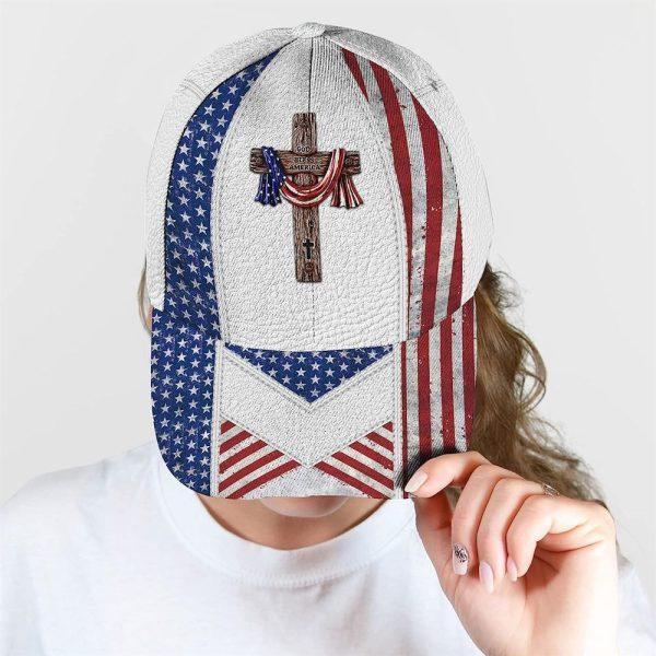 Christian Baseball Cap, God Bless American Flag On Cross All Over Print Baseball Cap, Mens Baseball Cap, Women’s Baseball Cap