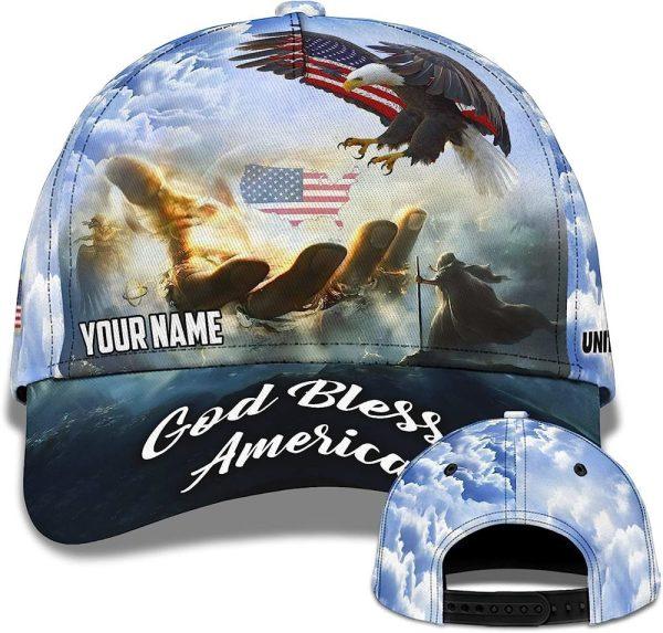 Christian Baseball Cap, Hand Of Jesus God Bless America Eagle All Over Print Baseball Cap, Mens Baseball Cap, Women’s Baseball Cap