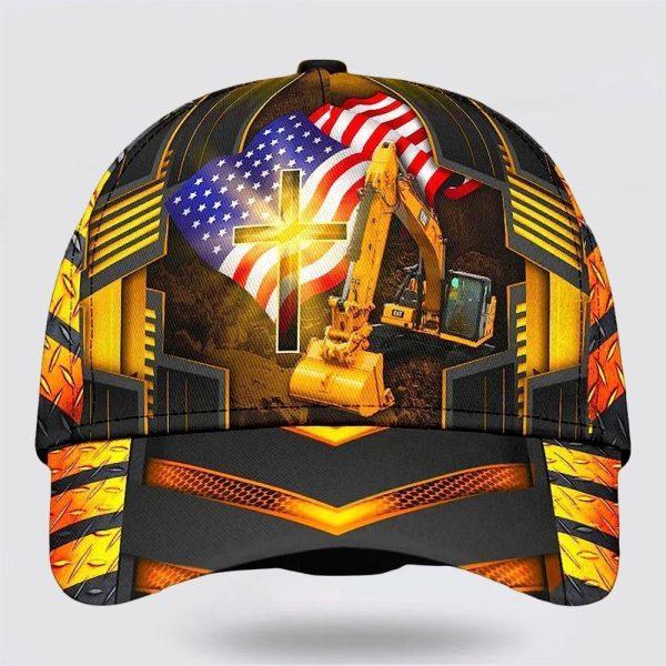 Christian Baseball Cap, Jesus American Flag Excavator Baseball Cap, Mens Baseball Cap, Women’s Baseball Cap