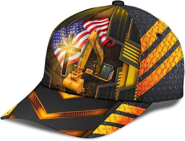 Christian Baseball Cap, Jesus American Flag Excavator Baseball Cap, Mens Baseball Cap, Women’s Baseball Cap