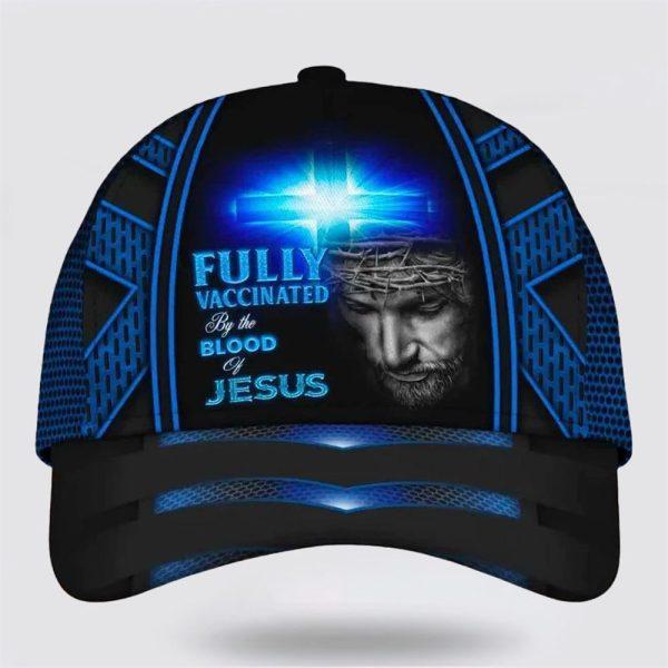 Christian Baseball Cap, Jesus Blue Cross Light Fully Vaccinated By The Blood Of Jesus Baseball Cap, Mens Baseball Cap, Women’s Baseball Cap