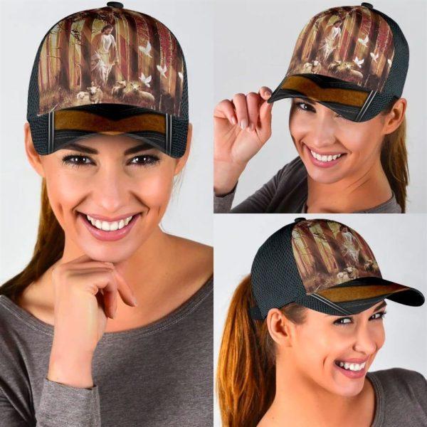 Christian Baseball Cap, Jesus Walking In Forest With Lamb Classic Hat All Over Print, Mens Baseball Cap, Women’s Baseball Cap