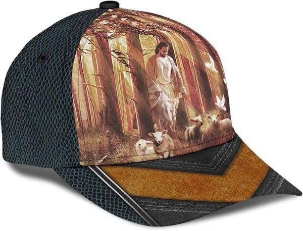 Christian Baseball Cap, Jesus Walking In Forest With Lamb Classic Hat All Over Print, Mens Baseball Cap, Women’s Baseball Cap