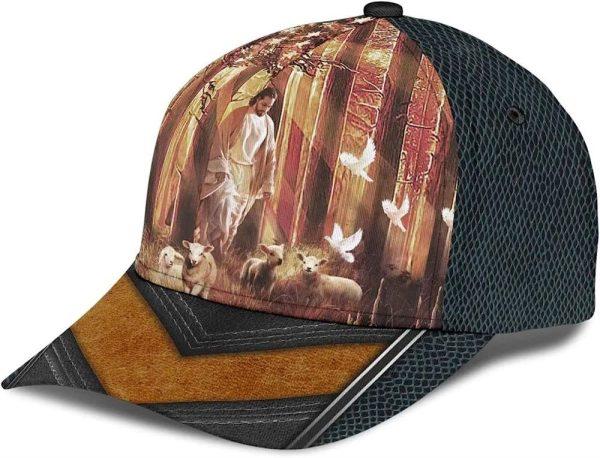 Christian Baseball Cap, Jesus Walking In Forest With Lamb Classic Hat All Over Print, Mens Baseball Cap, Women’s Baseball Cap