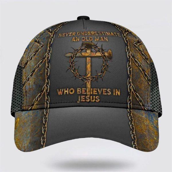 Christian Baseball Cap, Never Underestimate Who Believes In Jesus Classic Hat All Over Print, Mens Baseball Cap, Women’s Baseball Cap