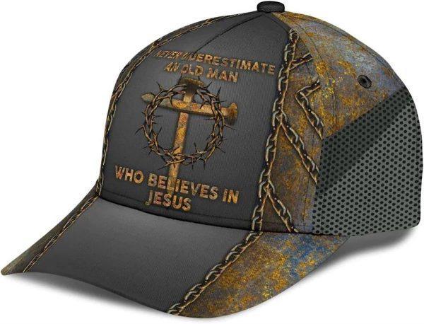 Christian Baseball Cap, Never Underestimate Who Believes In Jesus Classic Hat All Over Print, Mens Baseball Cap, Women’s Baseball Cap