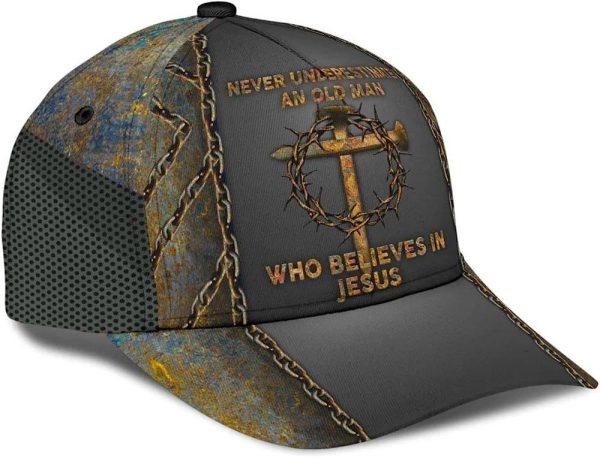 Christian Baseball Cap, Never Underestimate Who Believes In Jesus Classic Hat All Over Print, Mens Baseball Cap, Women’s Baseball Cap