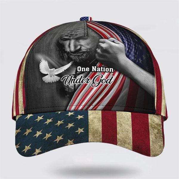 Christian Baseball Cap, One Nation Under God American Flag And God And Dove All Over Print Baseball Cap, Mens Baseball Cap, Women’s Baseball Cap