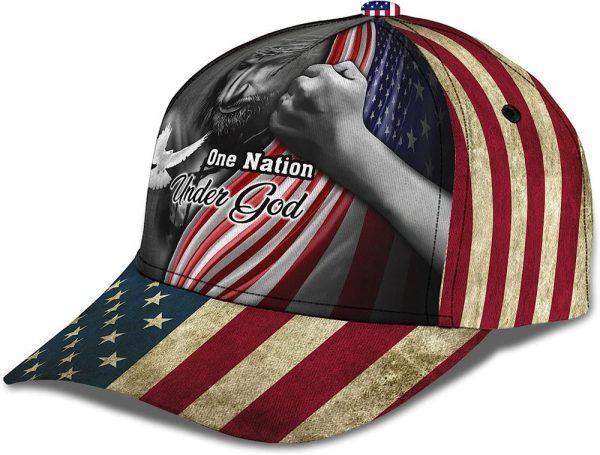 Christian Baseball Cap, One Nation Under God American Flag And God And Dove All Over Print Baseball Cap, Mens Baseball Cap, Women’s Baseball Cap