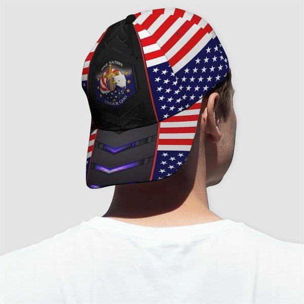 Christian Baseball Cap, One Nation Under God Cross And American Flag Eagle Wreath Baseball Cap, Mens Baseball Cap, Women’s Baseball Cap