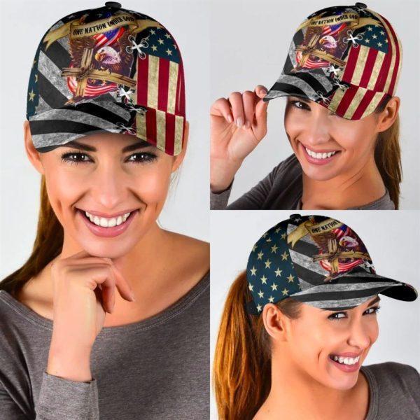 Christian Baseball Cap, One Nation Under God Cross Eagle Classic Hat All Over Print, Mens Baseball Cap, Women’s Baseball Cap