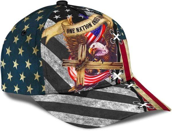 Christian Baseball Cap, One Nation Under God Cross Eagle Classic Hat All Over Print, Mens Baseball Cap, Women’s Baseball Cap