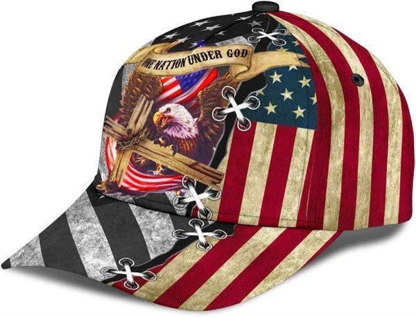 Christian Baseball Cap, One Nation Under God Cross Eagle Classic Hat All Over Print, Mens Baseball Cap, Women’s Baseball Cap