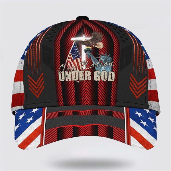 Christian Baseball Cap, One Nation Under God Eagle On Liberty Statue Usa Flag And Cross Baseball Cap, Mens Baseball Cap, Women’s Baseball Cap