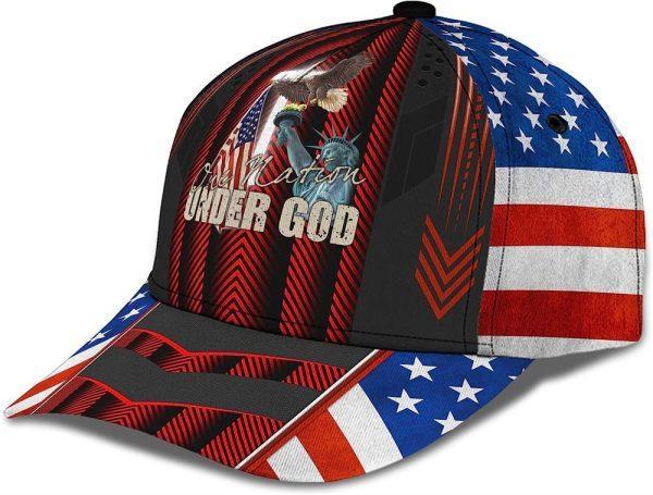 Christian Baseball Cap, One Nation Under God Eagle On Liberty Statue Usa Flag And Cross Baseball Cap, Mens Baseball Cap, Women’s Baseball Cap