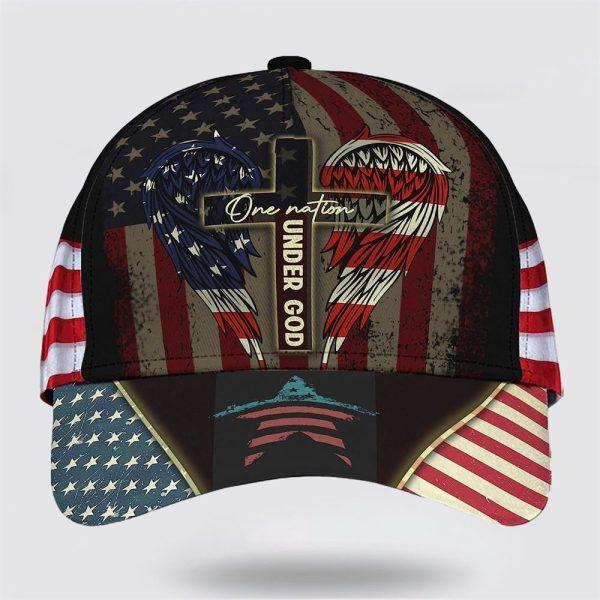 Christian Baseball Cap, One Nation Under God Usa Flag Angel Wings Christian Cross Baseball Cap, Mens Baseball Cap, Women’s Baseball Cap