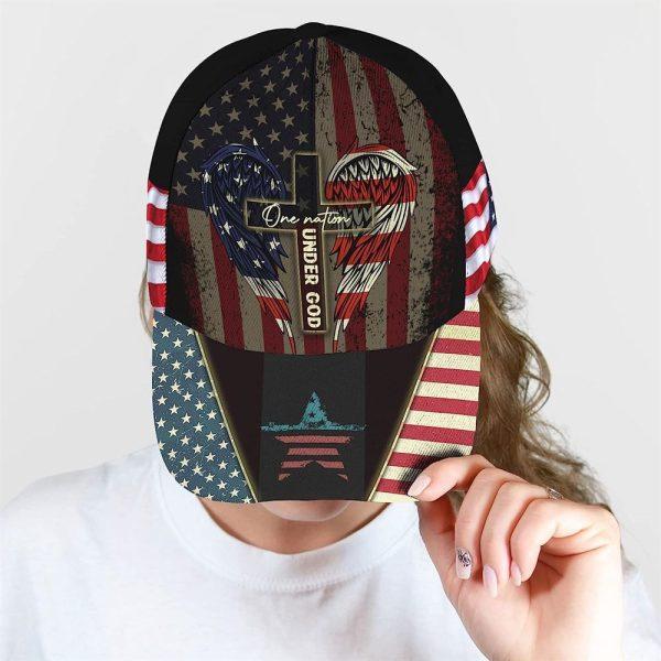 Christian Baseball Cap, One Nation Under God Usa Flag Angel Wings Christian Cross Baseball Cap, Mens Baseball Cap, Women’s Baseball Cap