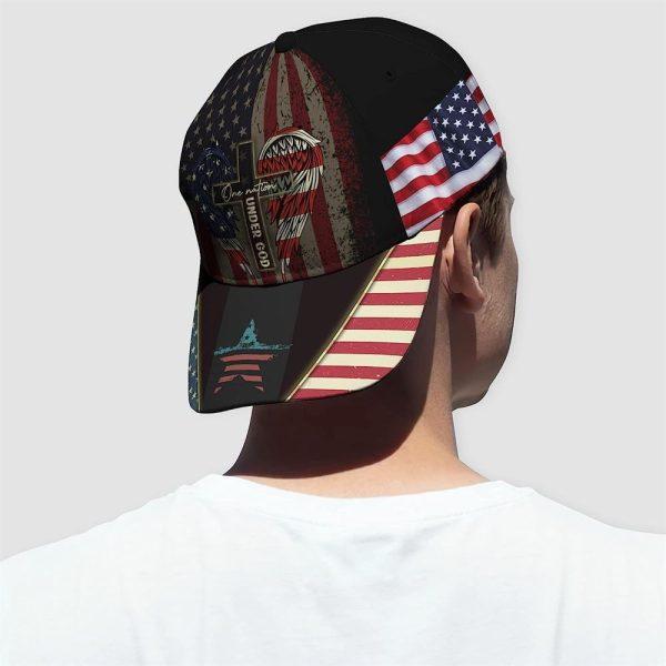 Christian Baseball Cap, One Nation Under God Usa Flag Angel Wings Christian Cross Baseball Cap, Mens Baseball Cap, Women’s Baseball Cap