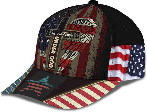 Christian Baseball Cap, One Nation Under God Usa Flag Angel Wings Christian Cross Baseball Cap, Mens Baseball Cap, Women’s Baseball Cap