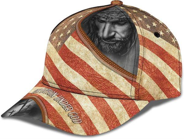 Christian Baseball Cap, One Nation Under God Vintage Usa Flag And God And Cross All Over Print Baseball Cap, Mens Baseball Cap, Women’s Baseball Cap