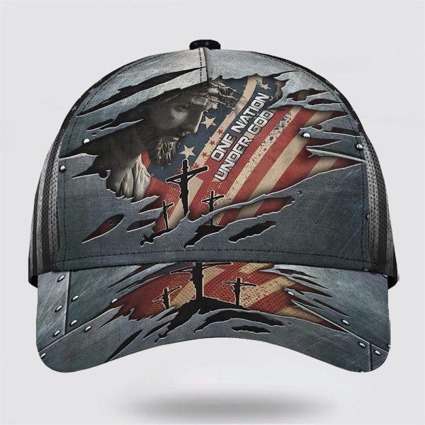 Christian Baseball Cap, One Nation Under God With American Flag All Over Print Baseball Cap, Mens Baseball Cap, Women’s Baseball Cap