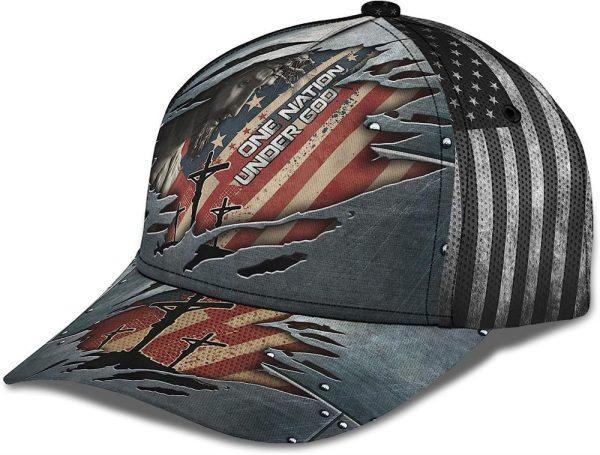 Christian Baseball Cap, One Nation Under God With American Flag All Over Print Baseball Cap, Mens Baseball Cap, Women’s Baseball Cap