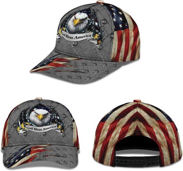 Christian Baseball Cap, Patriotic Bald Eagle God Bless America All Over Print Baseball Cap, Mens Baseball Cap, Women’s Baseball Cap