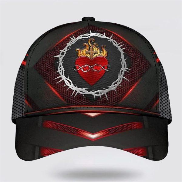 Christian Baseball Cap, Sarced Heart Of Jesus Crown Of Thorns All Over Print Baseball Cap, Mens Baseball Cap, Women’s Baseball Cap