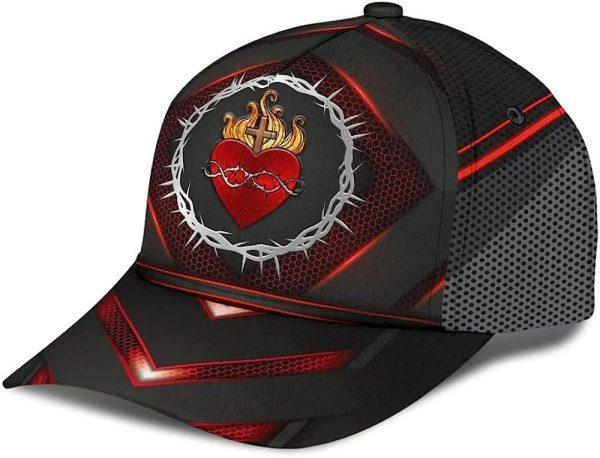 Christian Baseball Cap, Sarced Heart Of Jesus Crown Of Thorns All Over Print Baseball Cap, Mens Baseball Cap, Women’s Baseball Cap