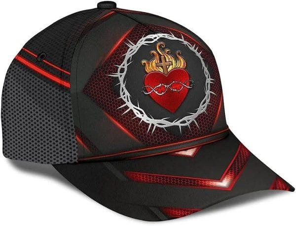 Christian Baseball Cap, Sarced Heart Of Jesus Crown Of Thorns All Over Print Baseball Cap, Mens Baseball Cap, Women’s Baseball Cap