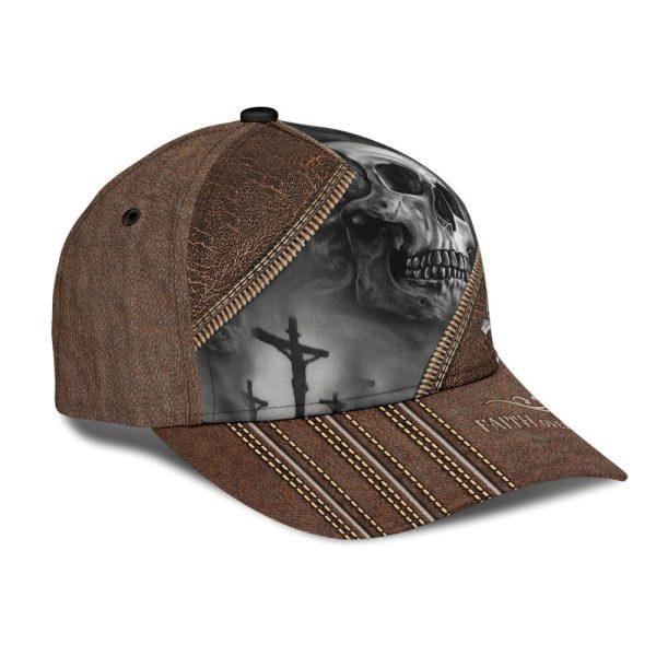 Christian Baseball Cap, Skull Faith Over Fear Classic Cap – 3D Full Print Skull Cap Hat Leather Pattern, Mens Baseball Cap, Women’s Baseball Cap