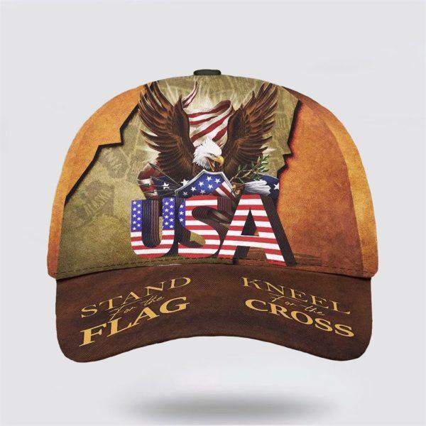 Christian Baseball Cap, Stand For Flag Kneel For Cross Classic Hat All Over Print, Mens Baseball Cap, Women’s Baseball Cap