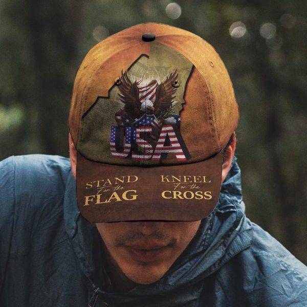 Christian Baseball Cap, Stand For Flag Kneel For Cross Classic Hat All Over Print, Mens Baseball Cap, Women’s Baseball Cap