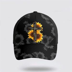 Christian Baseball Cap, Sunflower Faith Floral Black…