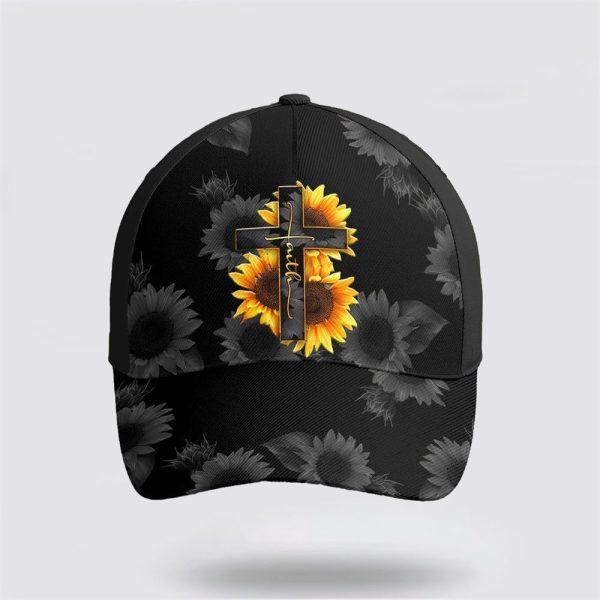 Christian Baseball Cap, Sunflower Faith Floral Black Baseball Cap, Mens Baseball Cap, Women’s Baseball Cap