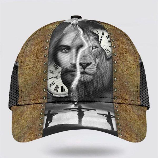 Christian Baseball Cap, The Lion And Jesus Face Classic Hat All Over Print, Mens Baseball Cap, Women’s Baseball Cap