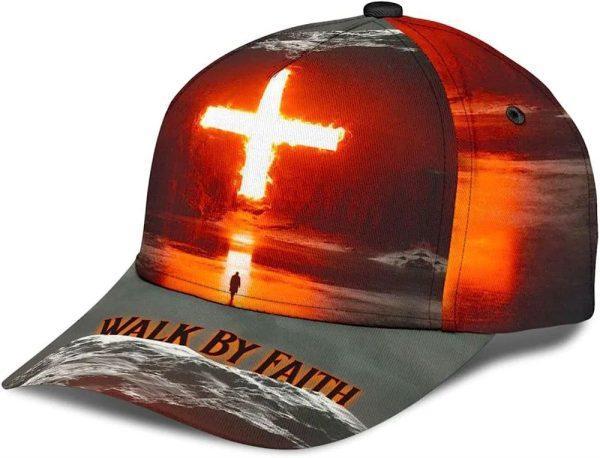 Christian Baseball Cap, Walk By Faith Cross All Over Print Baseball Cap, Mens Baseball Cap, Women’s Baseball Cap